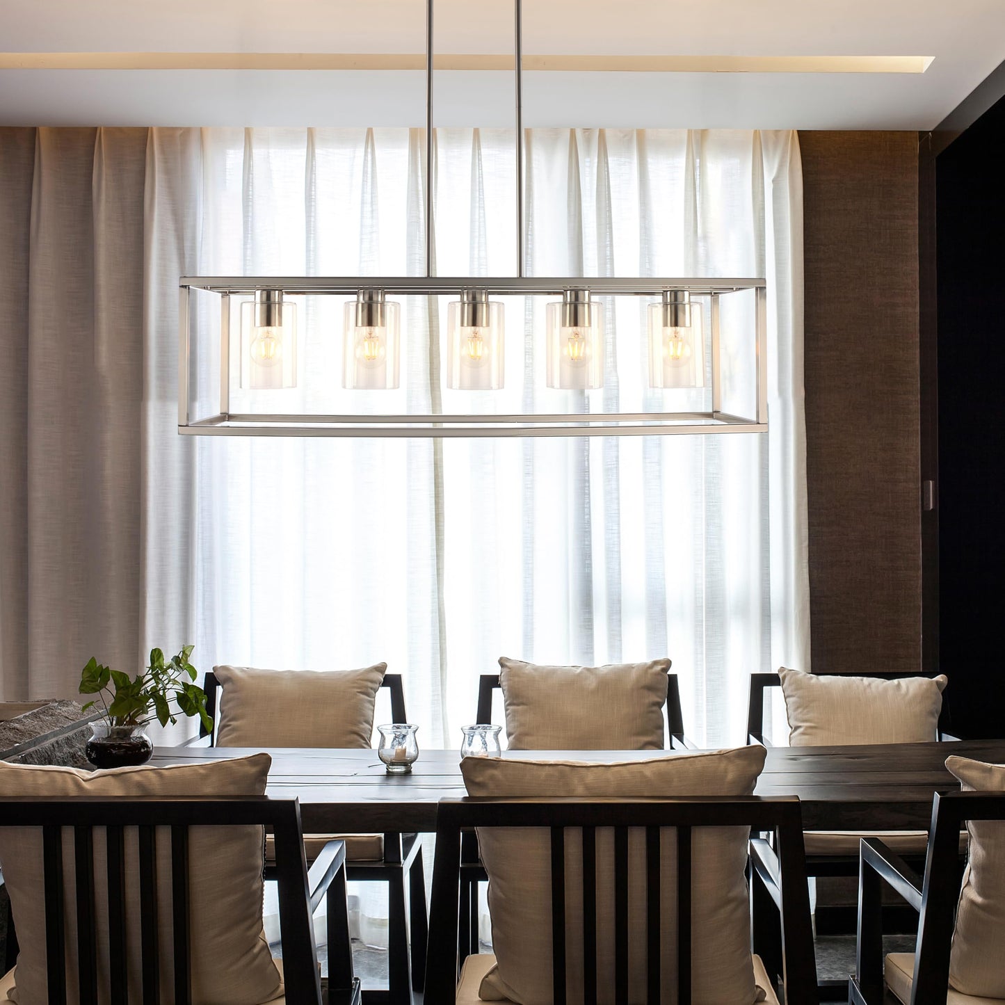Chandeliers For Dining Room  5 Light Dining Room Light Fixture Modern Metal Industrial Kitchen Lighting Fixtures Ceiling Easy Installation Kalium Pendant Lights For Bar Restaurant-E26 Socket Sliver