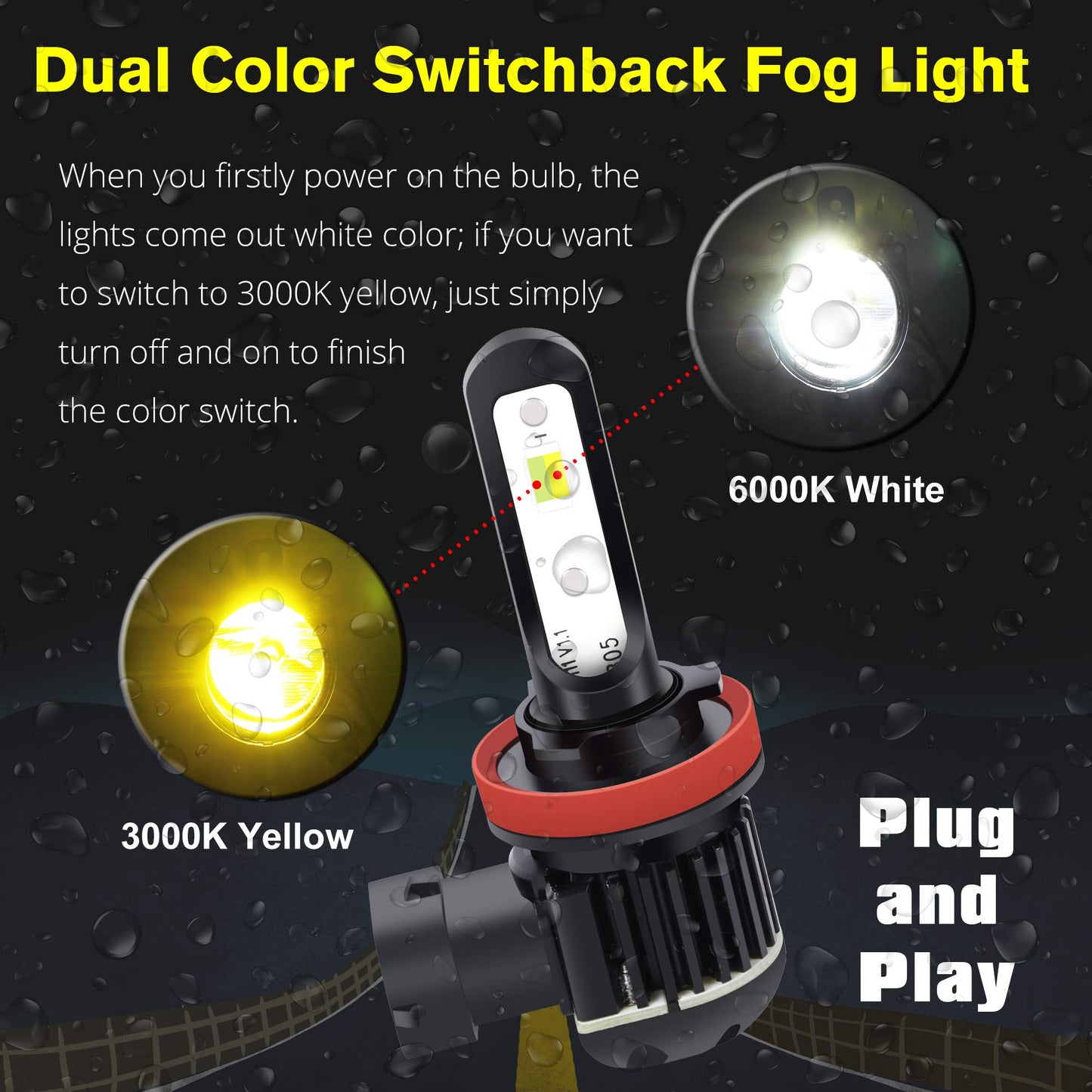 Alla Lighting 5200Lm H8 H11 Led Switchback Fog Lights Or Drl Bulbs  Dual Color 6000K Xenon White/3000K Amber Yellow H16 H8Ll H11Ll 12V Lamps Replacement