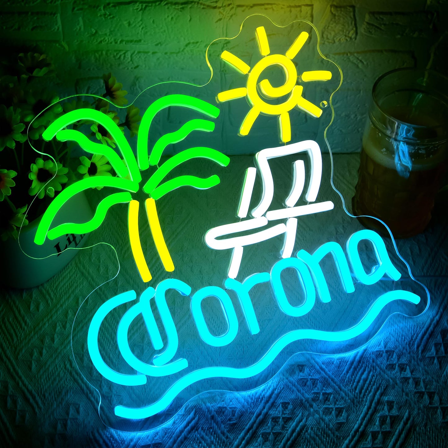 Palm Tree Neon Sign For Wall Decor malt-inspired Neon Light For Man Cave Bar Led Light Up Sign For Home Bar Club Restaurant Summer Beach Party Birthday Gift Christmas Art Size 13.3 * 12.5In(Zyld284)