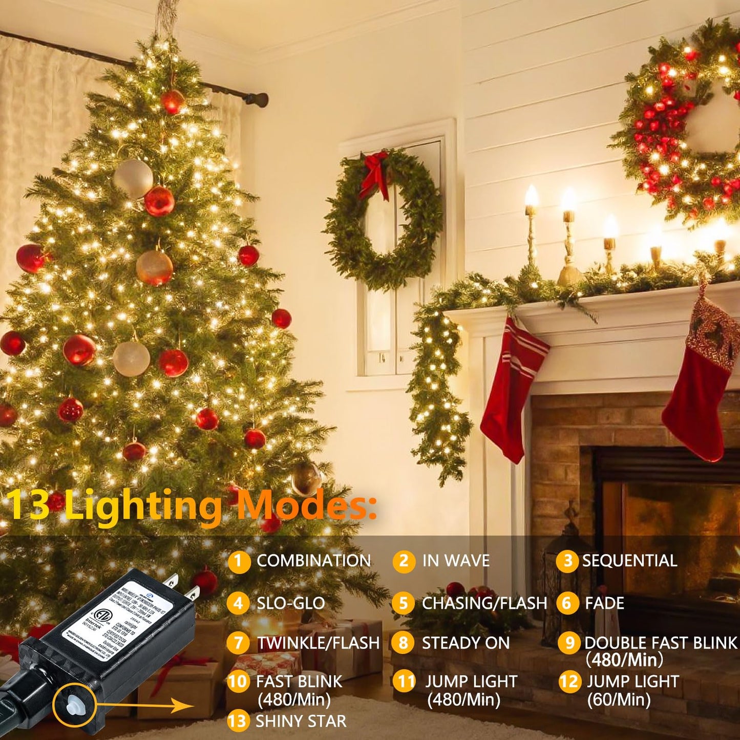 Extra-Long 800 Led Christmas String Lights Outdoor Indoor  13 Modes Warm White Christmas Lights Waterproof  Super Bright Twinkle Fairy Lights Plug In Clear Wire For Xmas Tree Bedroom Wedding Party