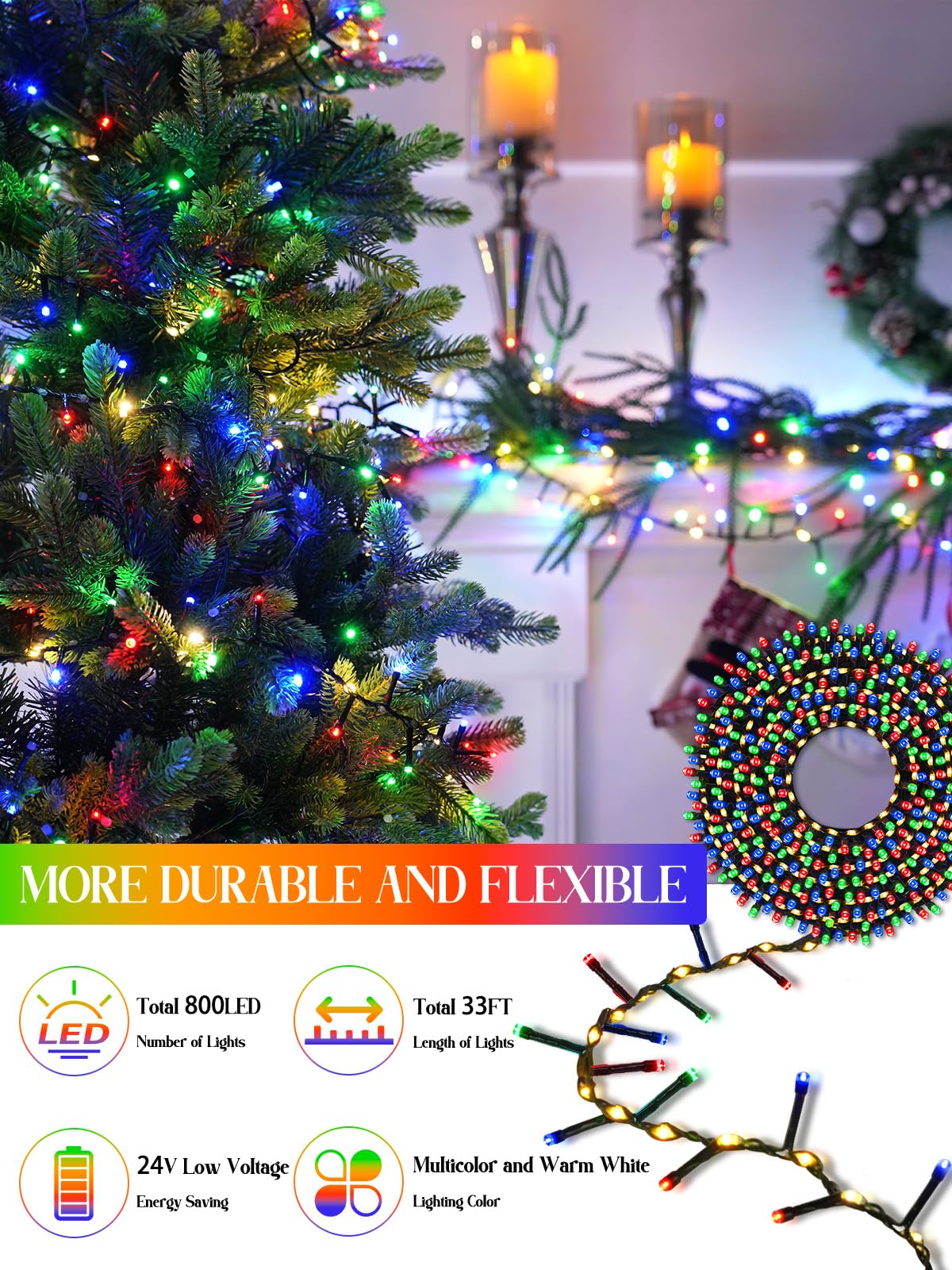 2025 New Christmas Cluster Lights 800Led With Flowing Twinkling  Fire er Fairy Lights With 15 Modes & Timer  Waterproof Christmas String Lights For Indoor Outdoor Xmas Tree Party Garden Multicolor