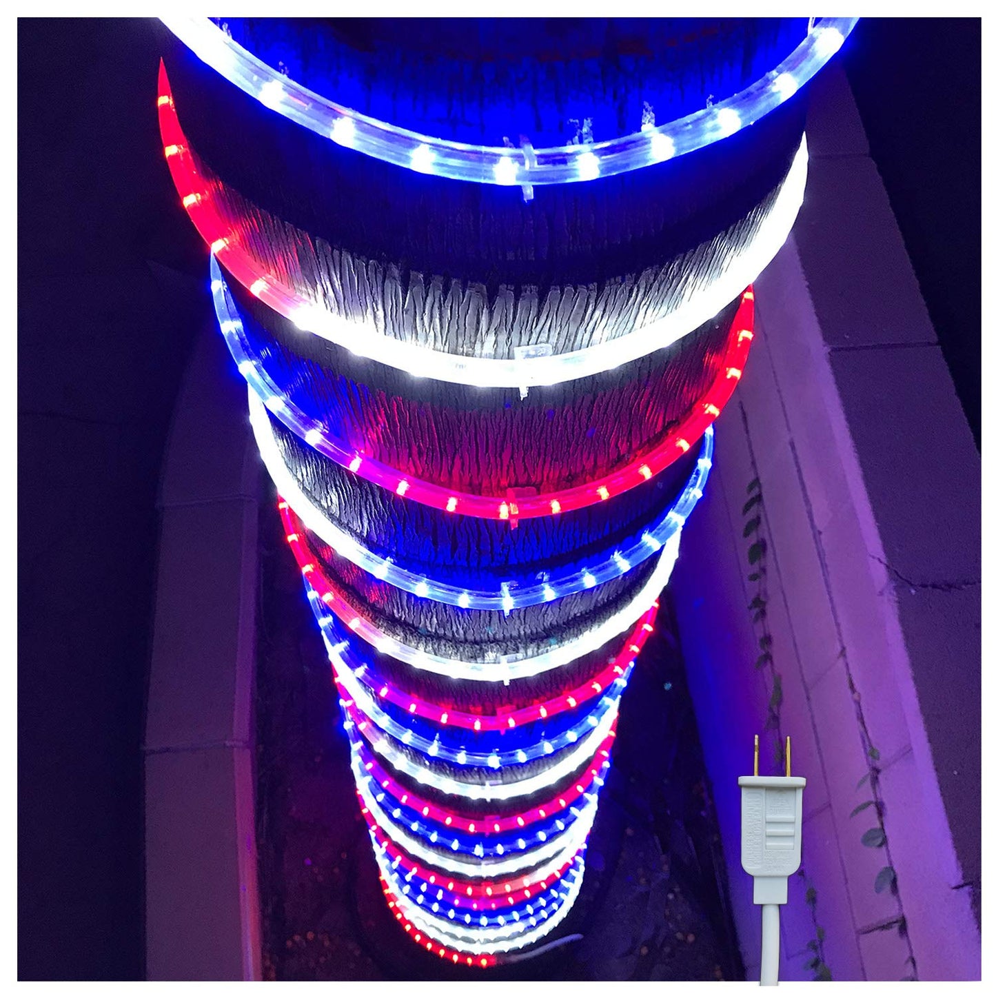 Russell Decor LED Rope Lights Kit, 30ft, Red White Blue, Indoor Outdoor Decorative Lighting, Model RDLEDRWBROPE30C