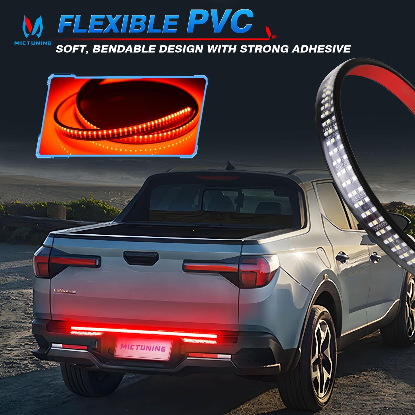 Mictuning Truck Tailgate Light Strip 48 Inch Triple Row 360 Led Ip67 Waterproof With Red Running Brake Sequential Turn Signal  Strobe & White Reverse Lighting