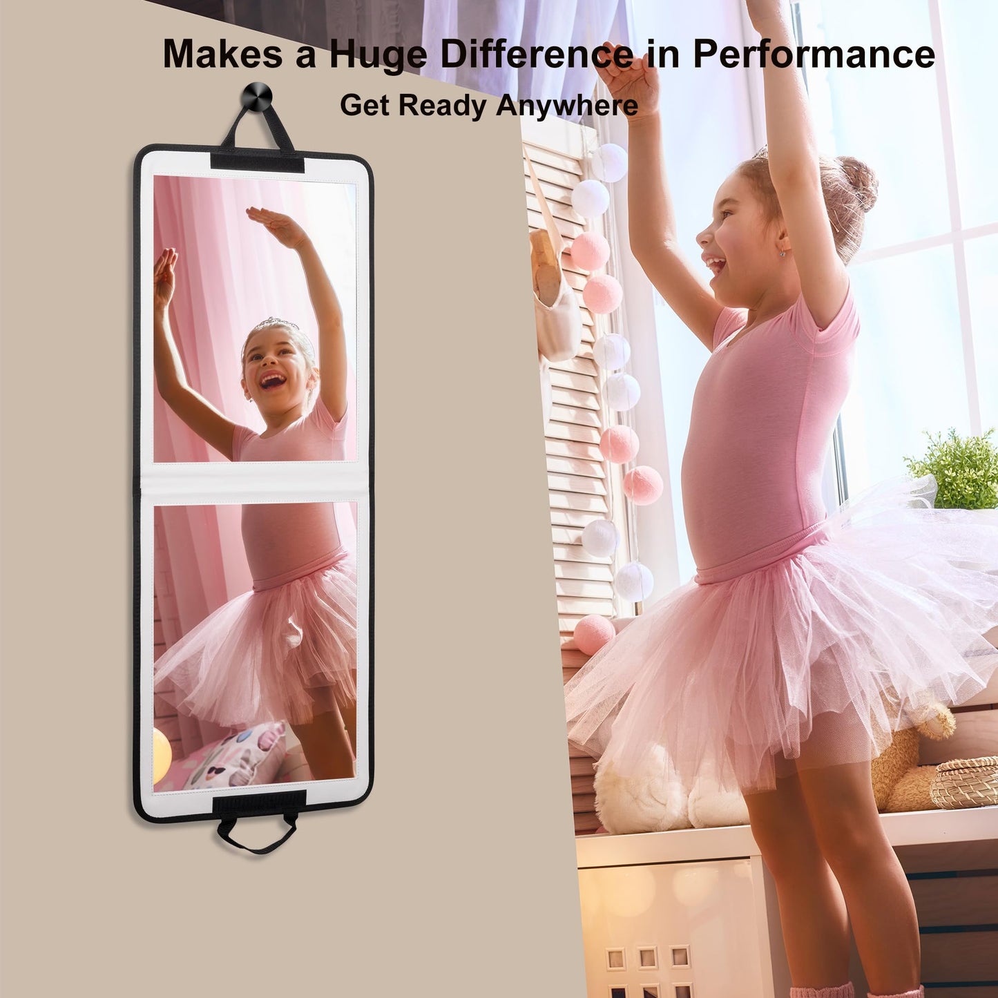 LPHUMEX White Hanging Full Length Mirror for Dance Bag, 33x13 Inch Portable Folding Body Mirror for Wedding Golf Swing Workout