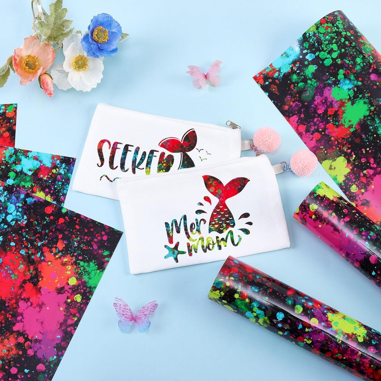 Tintnut Colorful Splash Heat Transfer Vinyl - 6 Sheets 10"x12"Watercolor HTV Patterned HTV Iron On Vinyl for T-Shirts Hats Clothes,for Cricut & Silhouette Cameo
