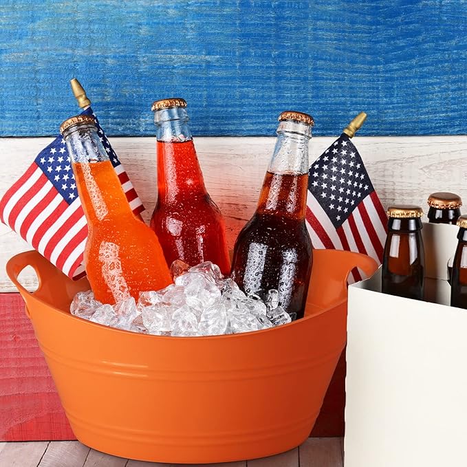 6 Pieces Ice Buckets Bulk, Plastic Ice Buckets with Handles, Oval Storage Tub, Large Capacity Ice Drink Bucket for Party Bar Wine Beer Champagne Beverage Bottle Cooler (Orange,4.5 Liter)