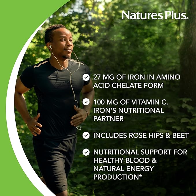 NaturesPlus Chewable Iron - 27 mg , 90 Chewable Tablets - High Potency Supplement with Vitamin C & Herbs , Promotes Healthy Blood , Natural Energy - Vegetarian , Gluten-Free - 90 Servings