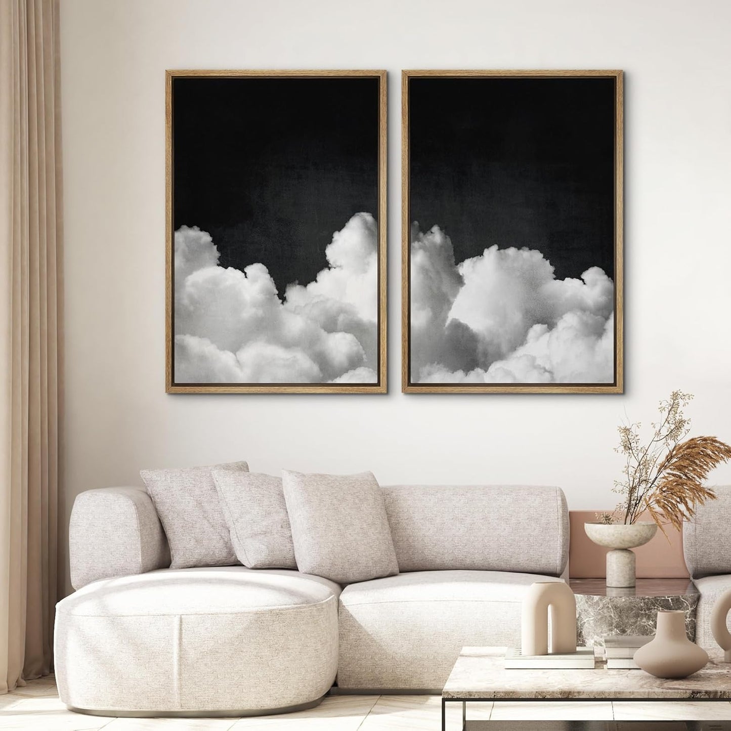 SIGNWIN Framed Canvas Print Wall Art Moody Black and White Cloud Illustrations Modern Art Decorative Contemporary for Living Room, Bedroom, Office - 24"x36"x2 Natural