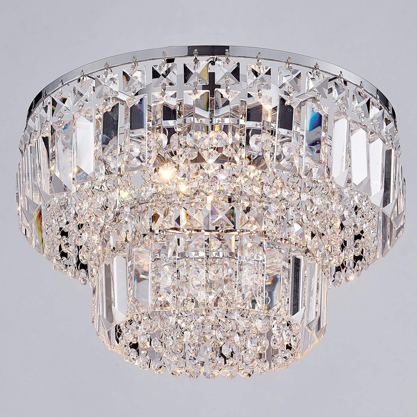 Bestier Modern Chrome Crystal Flush Mount Chandelier Light, Led, 13 X 9, 4 G9 Bulbs Required, Ideal For Dining Room, Bathroom, Living Room