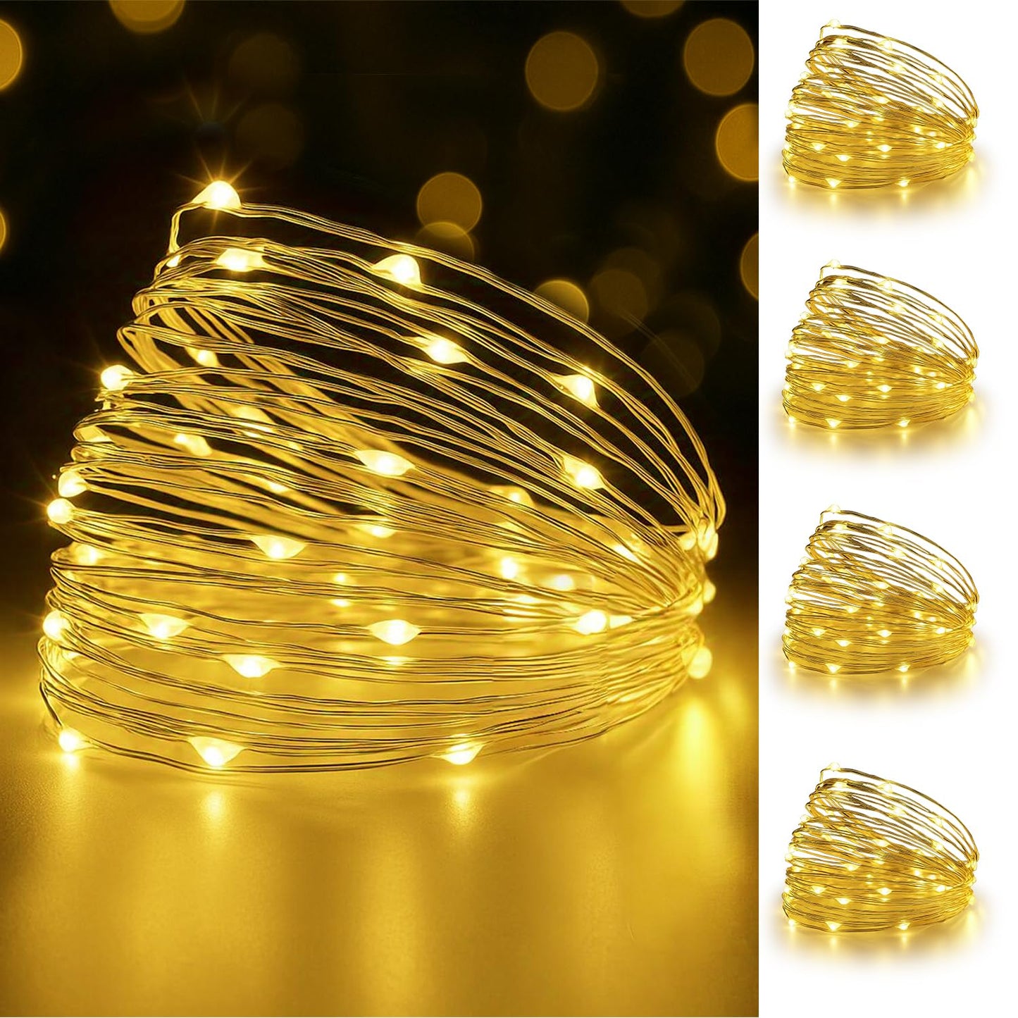 Metaku Led String Lights - 33 Ft Warm White Waterproof Twinkle Lights For Home, Garden, Wedding - 4Pc Decorative Starry Lights (Ledc-10M-4P)
