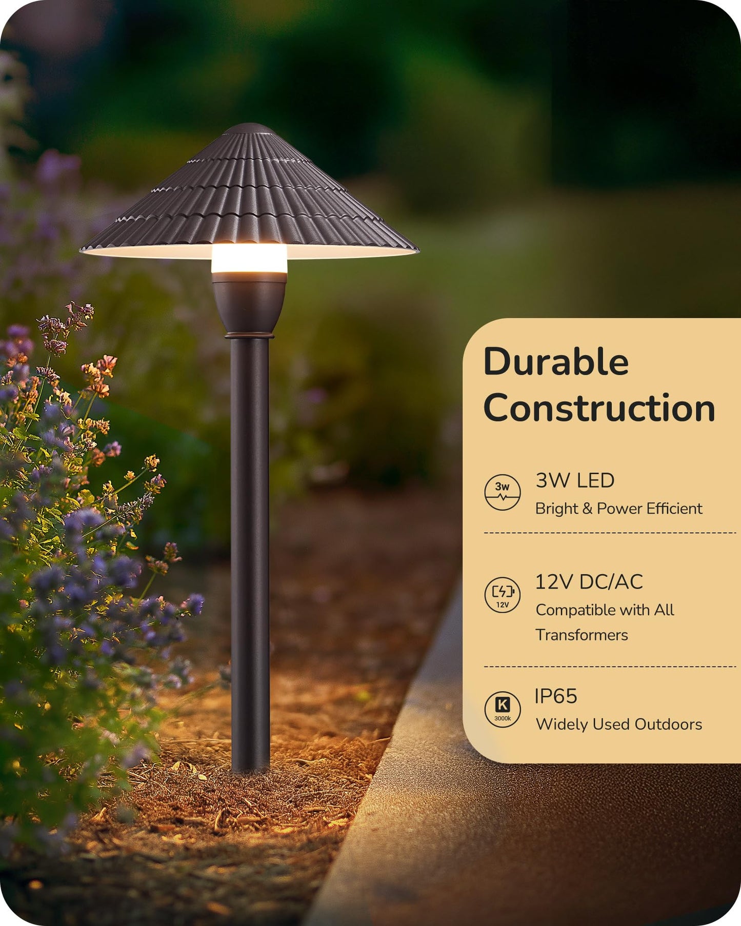 EDISHINE Low Voltage Pathway Lights, 5CCT LED Landscape Lighting, 12V 3W, Waterproof, Aluminum, Brown, 4 Pack, Model JXL-HW-D02