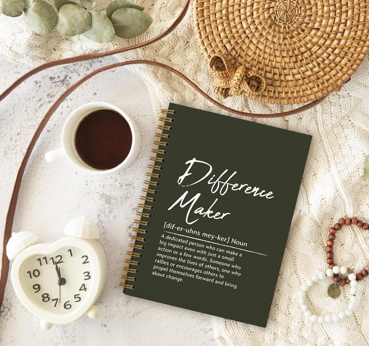 OXW Difference Maker Gift Notebook Journal, Office Notebook for Work, Thank You Gifts for Leader Mentor Boss, Leadership Gifts Journal, Olive Gren Spiral Notebook 5.5 x 8.3
