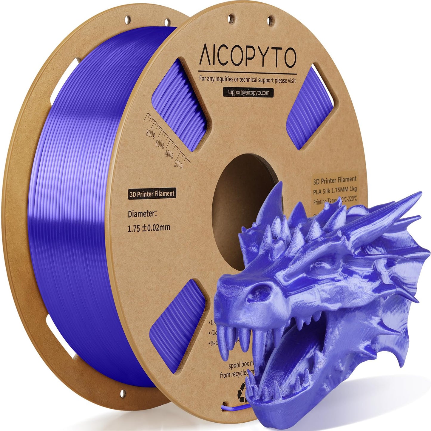 AICOPYTO Purple Silk PLA Filament 1.75mm, 3D Printer Filament Silk PLA 1KG Spool (2.2lbs) Dimensional Accuracy Probability +/- 0