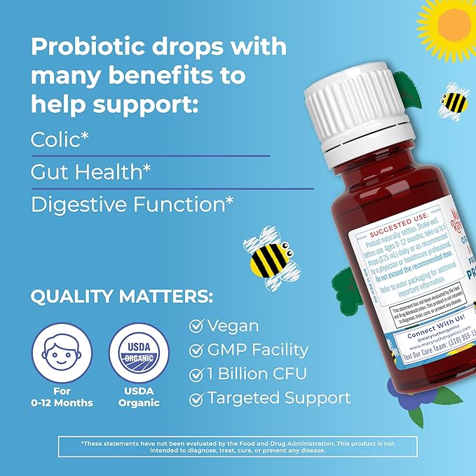 MaryRuth Organics Infant Precision Probiotics Colic & Vitamin D3 Drops | USDA Organic, Clean Label Project Verified® | Vitamins for Immune Support & Overall Wellness | Vegan, Non-GMO, Gluten Free