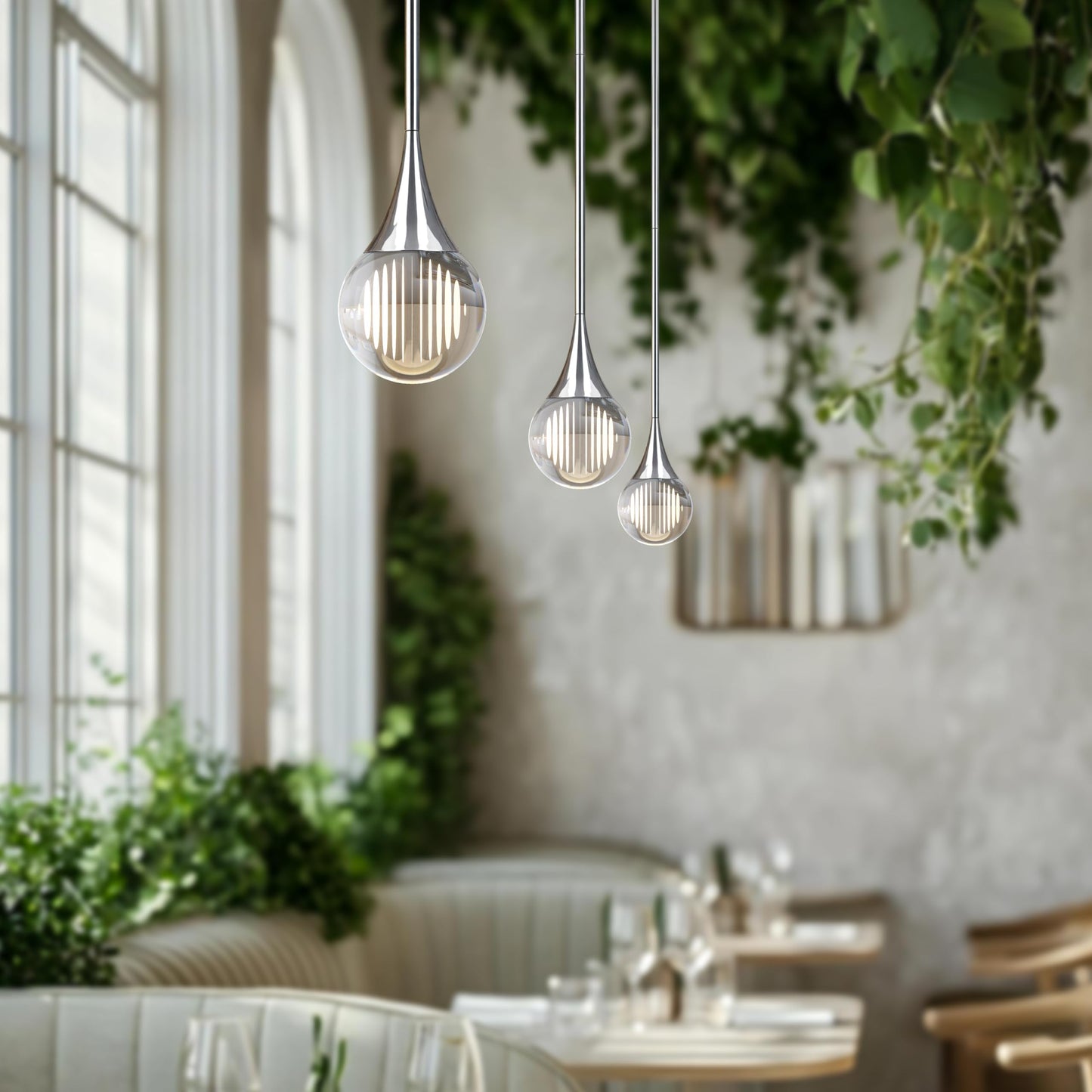 2-Pendant Lights Kitchen Island  Chrome Silver Globe Crystal Ceiling Hanging Light Fxitures  Led Light Fixtures Metal Rod Ceiling Glass Pendant Lighting For Kitchen Island Dining Room Bar