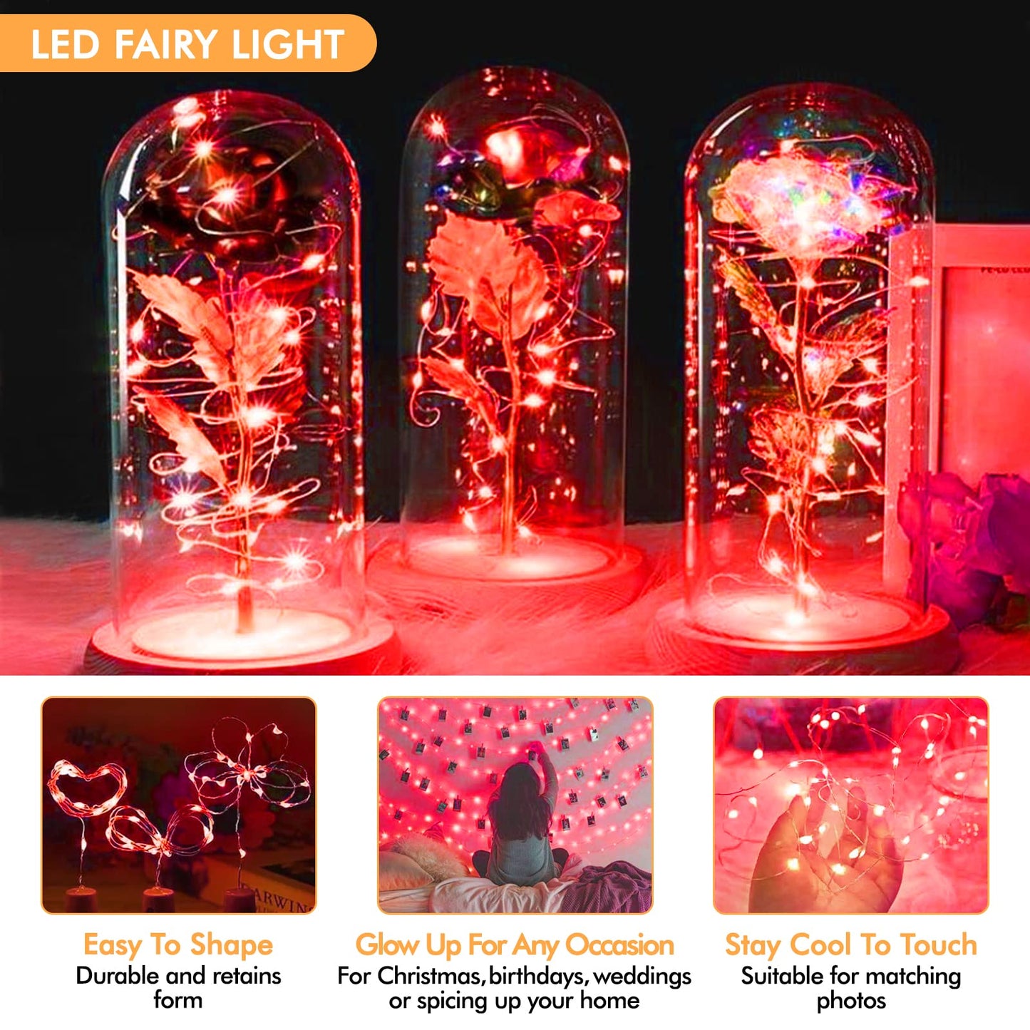Bexdir 12 Pack Fairy Lights, 7FT 20LED Waterproof Silver Wire String Lights for Indoor/Outdoor Decor, Red Copper Material