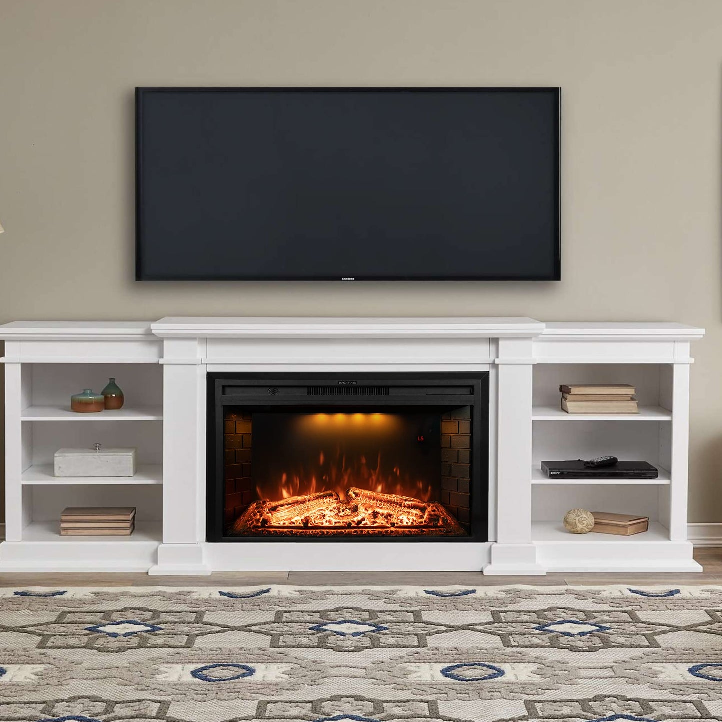Dreamflame 36 Inch Wide 21 Inch High Electric Fireplace, Wall Fireplace Electric With Remote Control, Realistic Log And Cracklin