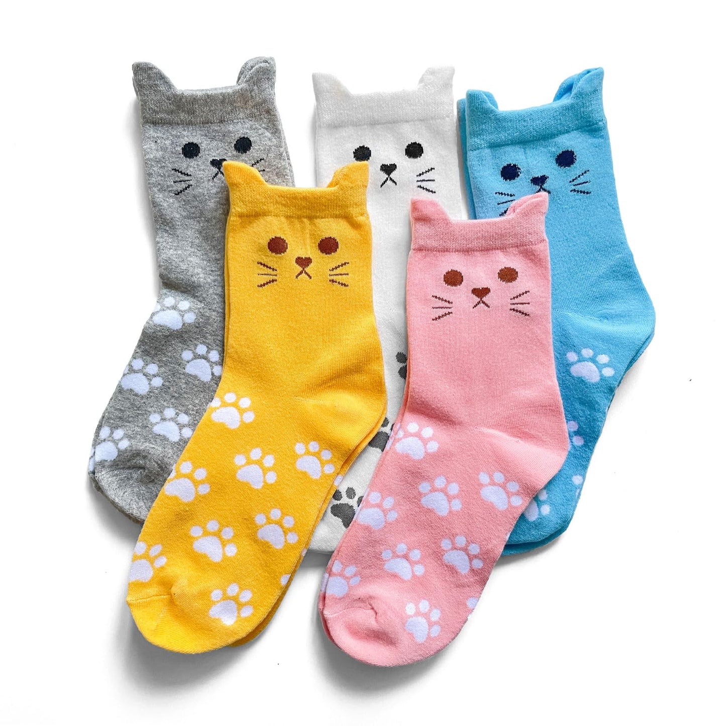 AmaAccess 5 Pairs Cat Socks - Cute Cotton Novelty Funny Animal Fun Ankle Socks for Women Gifts (Colorful Cat 1)