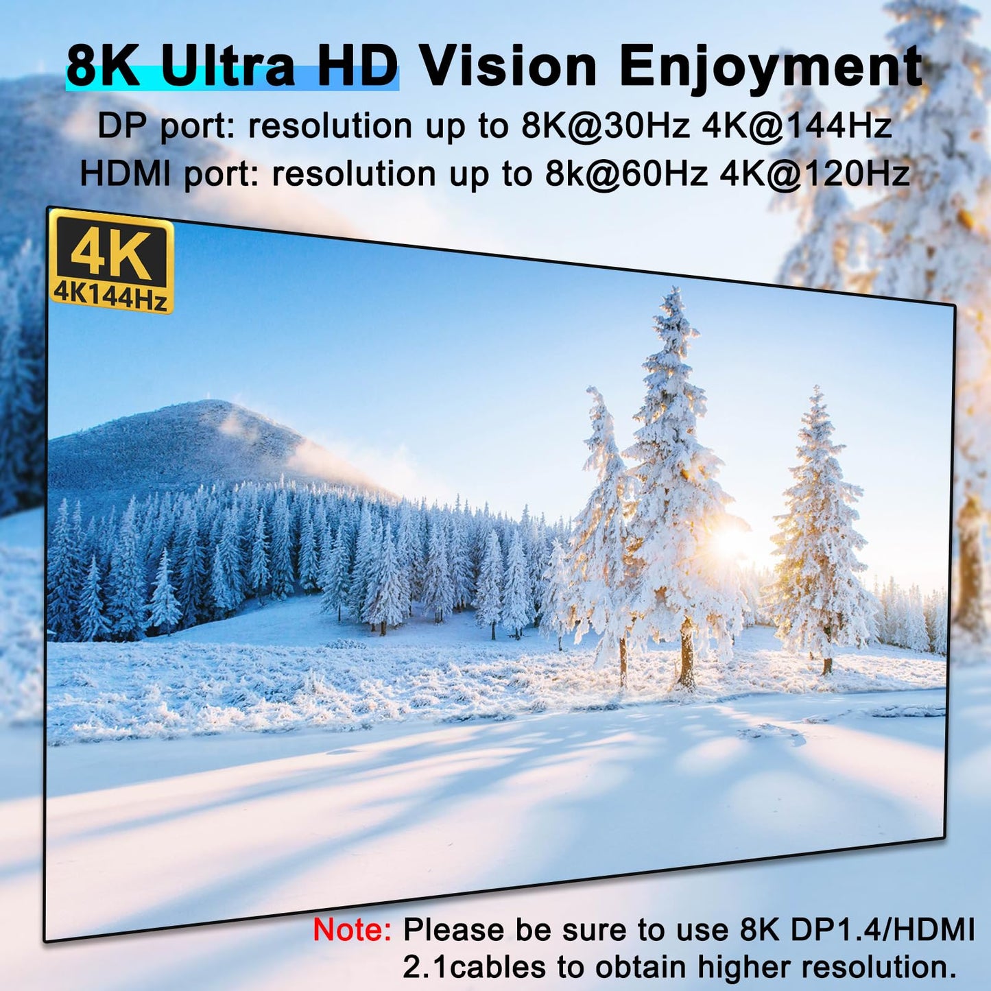 KVM Switch 2 Monitors 4 Computers HDMI + DisplayPort, KCEVE USB 3.0 DP KVM Switcher, 8K@30Hz/4k@144Hz DP KVM for 4 PC Share 2 Display and 4 USB 3.0 Devices