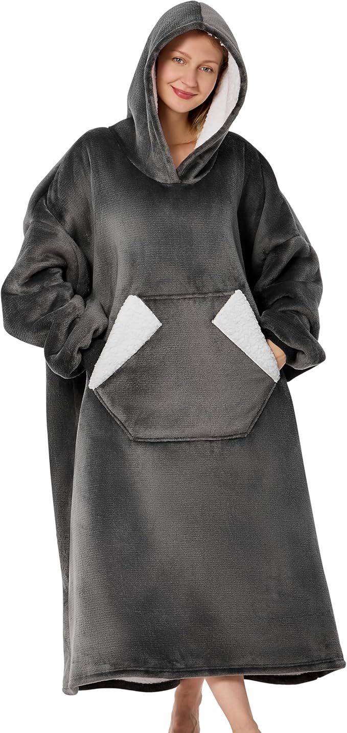 Wearable Blanket Hoodie, Sherpa Fleece Hooded Blanket, Oversized Hoodie for Adults Women Men, Cozy Blanket Sweatshirt with...