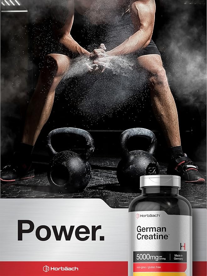 Horbäach German Creatine Monohydrate 5000mg | 250 Capsules | Non-GMO, Gluten Free Supplement