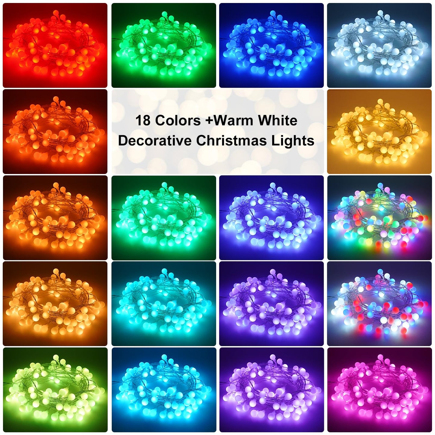OMIKA Globe String Lights, 60 LED, 33 FT, Battery & USB Powered, 18 Colors + Warm White, Plastic, Model BG-QCTB-BO-14
