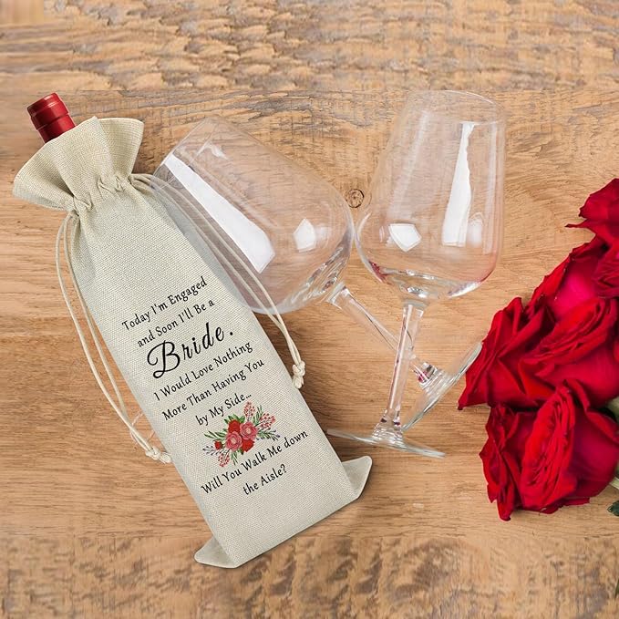 Bridesmaid Gift Wedding Gift for Friends Wine Bag from Bride Engagement Wedding Day Gift Wedding Appreciation Gift for Mom Dad Officiant Cotton Burlap Wine Wrap Bag Bride Proposal Gift Wine Gift Bag