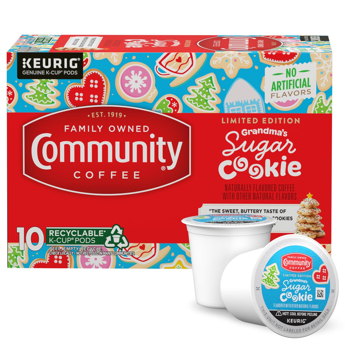 Community Coffee Grandmas Sugar Cookie Keurig K-Cup Pods  Limited Edition Holiday Flavor  Natural Ingredients  10 Count (Pack of 1)