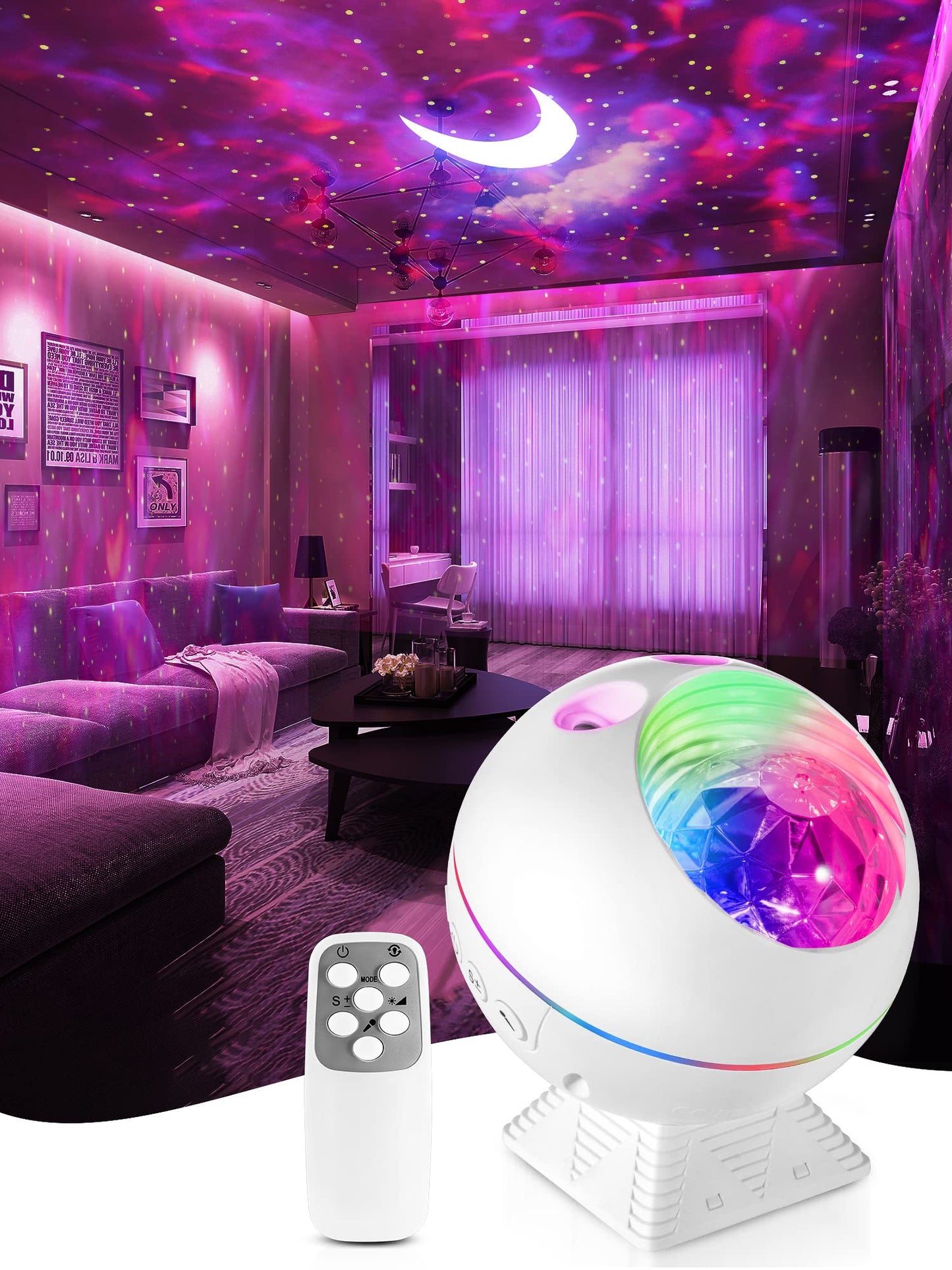 One Fire Galaxy Light Projector, 42 Colors, Dimmable, Remote Control, Model BL-XK04, Cream, Suitable for Kids and mature-themeds