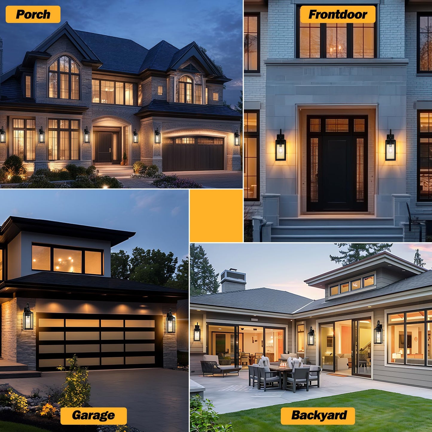 Yolsunes 19 Dusk To Dawn Outdoor Lighting 2 Pack  Large Outdoor Wall Lights Dusk To Dawn  Black Sensor Porch Lights Exterior Lighting Fixtures Wall Mount For House Garage -With Gold Trim