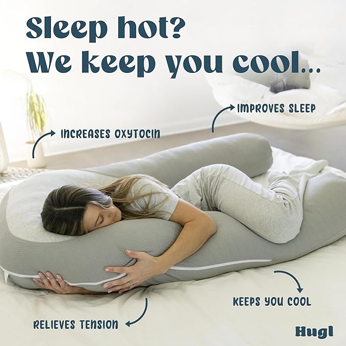 Plufl Hugl Extra Large Cooling Body Pillow for Adults U Shaped Maternity Pillow Great for Side Sleepers & Pregnant Women | Washable Cover | Grey