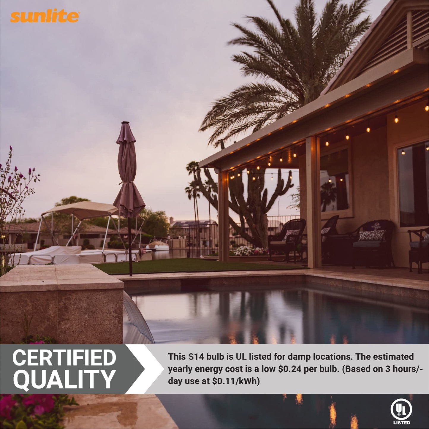 Sunlite Led S14 Filament Bulb, 2W (25W Equivalent), Dimmable, Clear Glass, 2200K Amber, Medium Base (E26), 1 Count