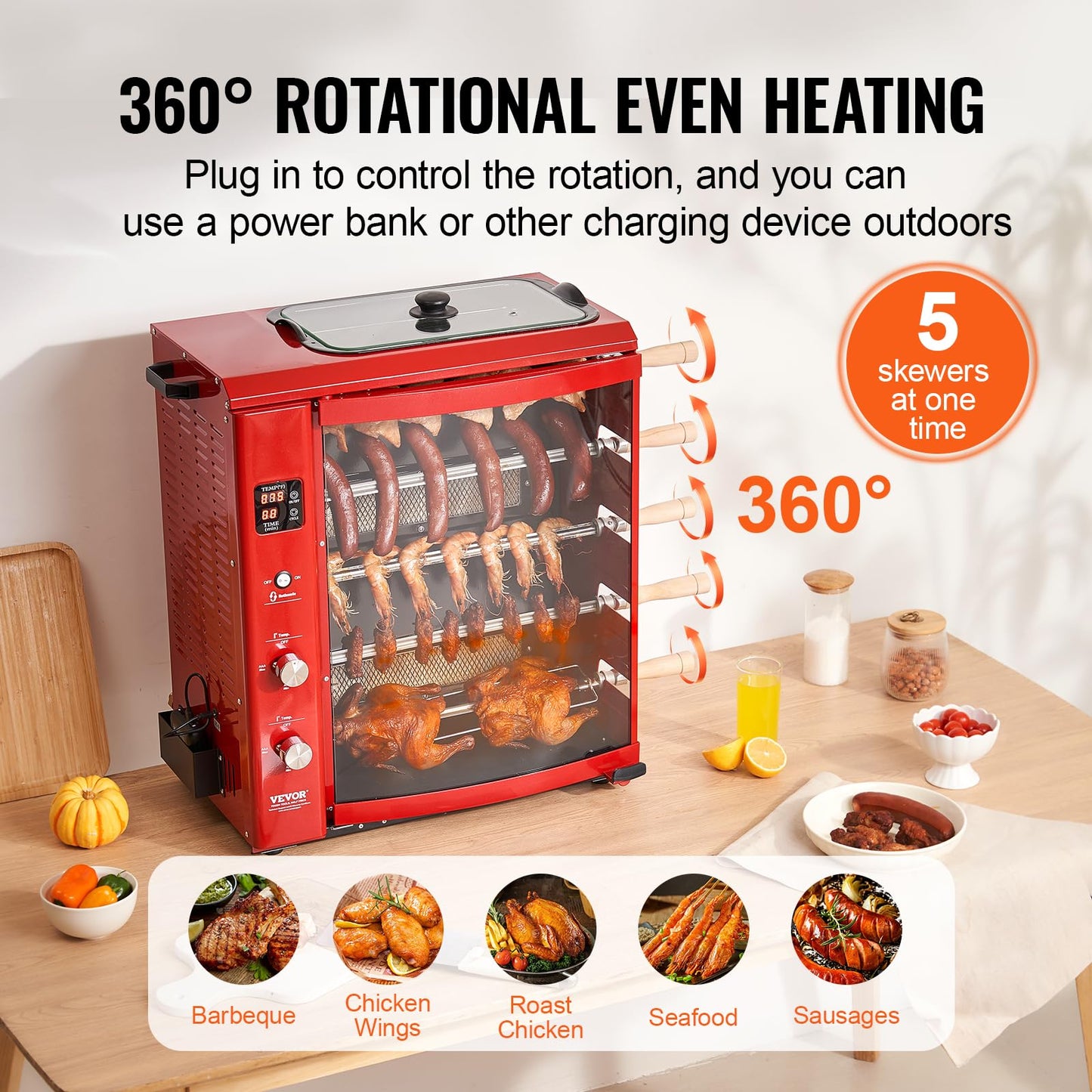 Vevor Shawarma Grill Machine, 5 Strings Of Barbecue Capacity, Chicken Shawarma Cooker Machine, Gas & Electric Broiler Gyro Rotis
