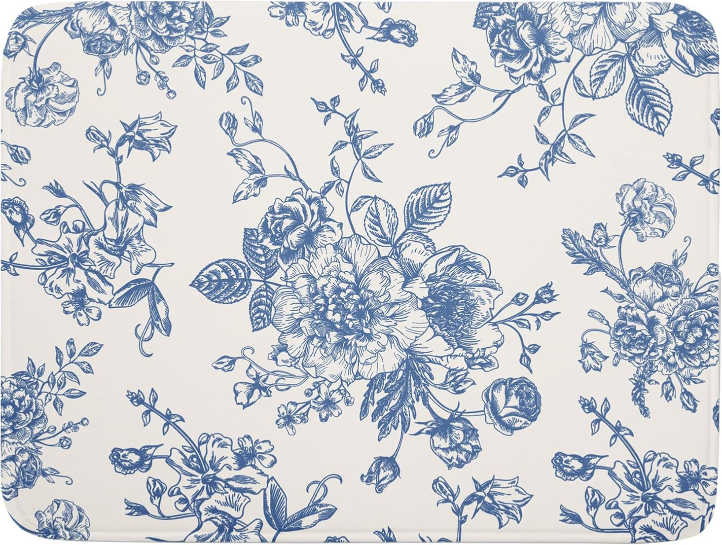Vintage Blue Floral Dish Drying Mat for Kitchen Counter 18x24 Inch Chinoiserie Flowers Absorbent Reversible Microfiber Dish Pad Dish Drainer Rack Mats Countertops Protector Mat