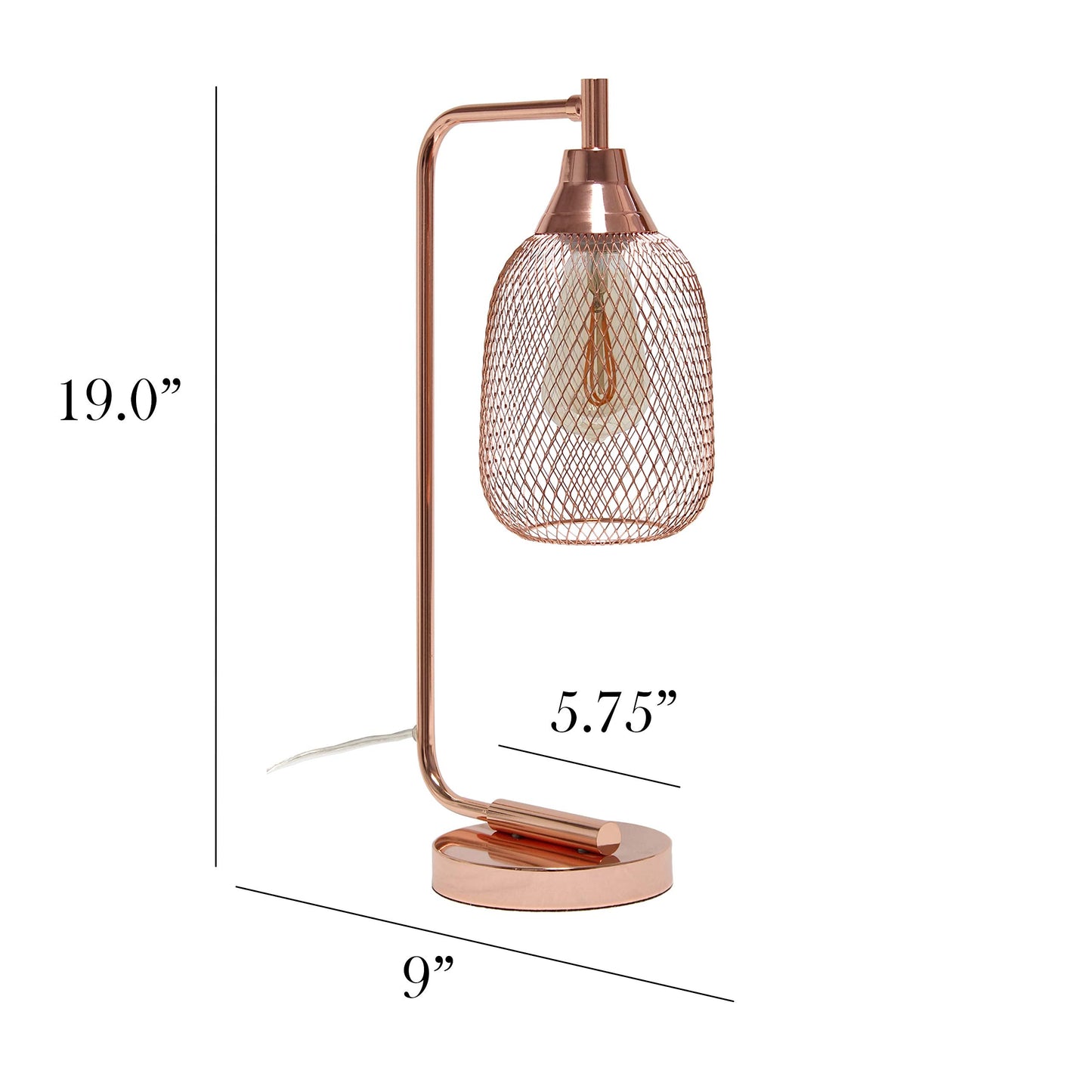Simple Designs LD1060-RGD Table Desk Lamp, Iron, Mesh Wire, Rose Gold
