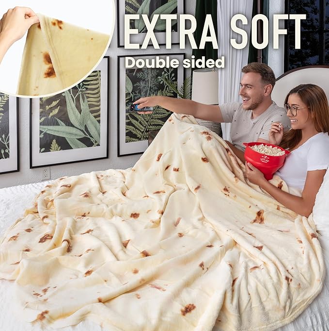 Zulay Kitchen Burrito Tortilla Throw Blanket - Giant Double-Sided Tortilla Blanket for Adult and Kids - 285 GSM Funny Soft Food Blanket - Flannel Round Taco Blanket - (80" Double Sided)