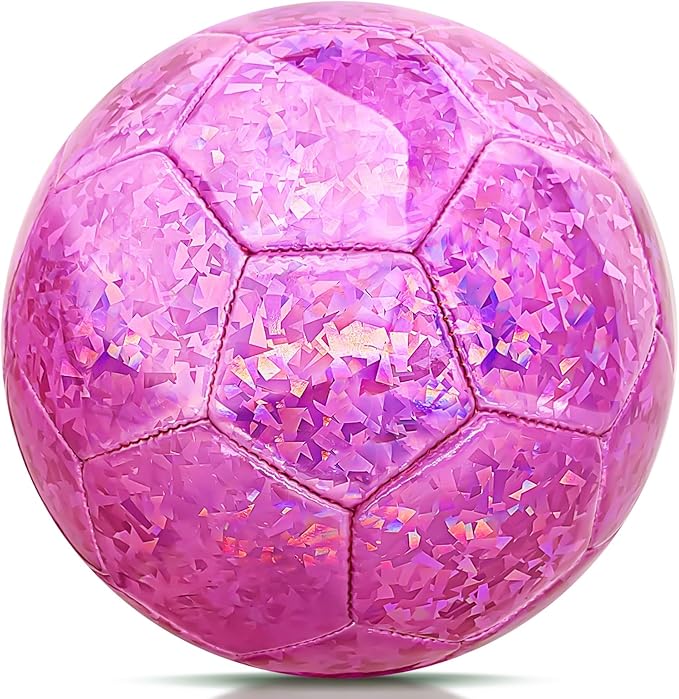 Champhox Size 4 Soccer Ball Glitter Pink - Kids Aged 4-6 6-8 8-12 Outdoors Sports Training Ball Recreation Playing Ball Te...