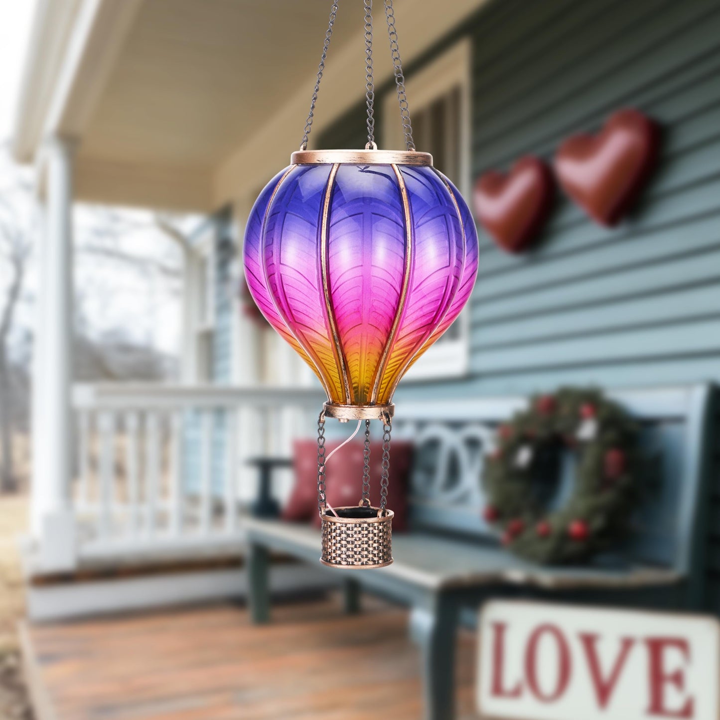 TeresaS Collections Hot Air Balloon Solar Lantern For Garden Decor  Flickering Flame Hanging Solar Light For Outdoor  Purple & Pink Plastic Lamp For Yard Tree Gift For Mom
