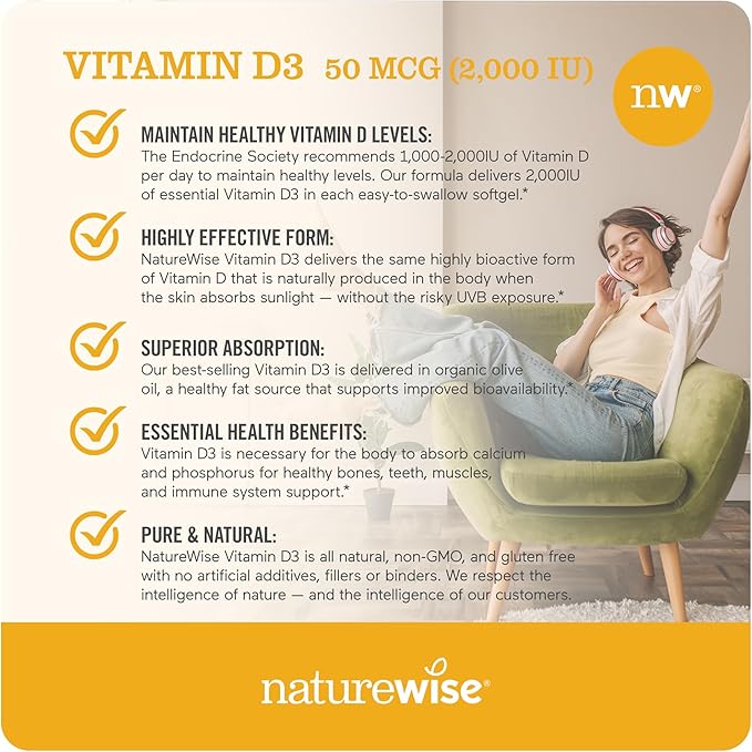 NatureWise Vegan Vitamin K2 100mcg & MK4 500mcg Bone Health - Vitamin D3 2000iu Immune Support 360 Count