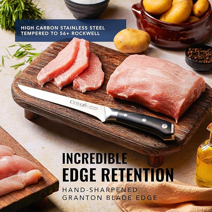 Cutluxe Boning Knife – 6" Razor Sharp Fillet Knife – High Carbon German Steel – Full Tang Ergonomic Handle Design, Grilling Gifts for Men – Artisan Series