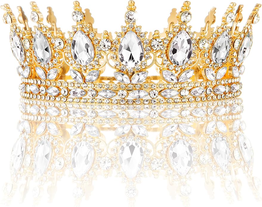 Gold Crown for Women, Crystal Queen Tiaras Headband Wedding Bridal Hair Accessories, Birthday Party Prom Cake Topper