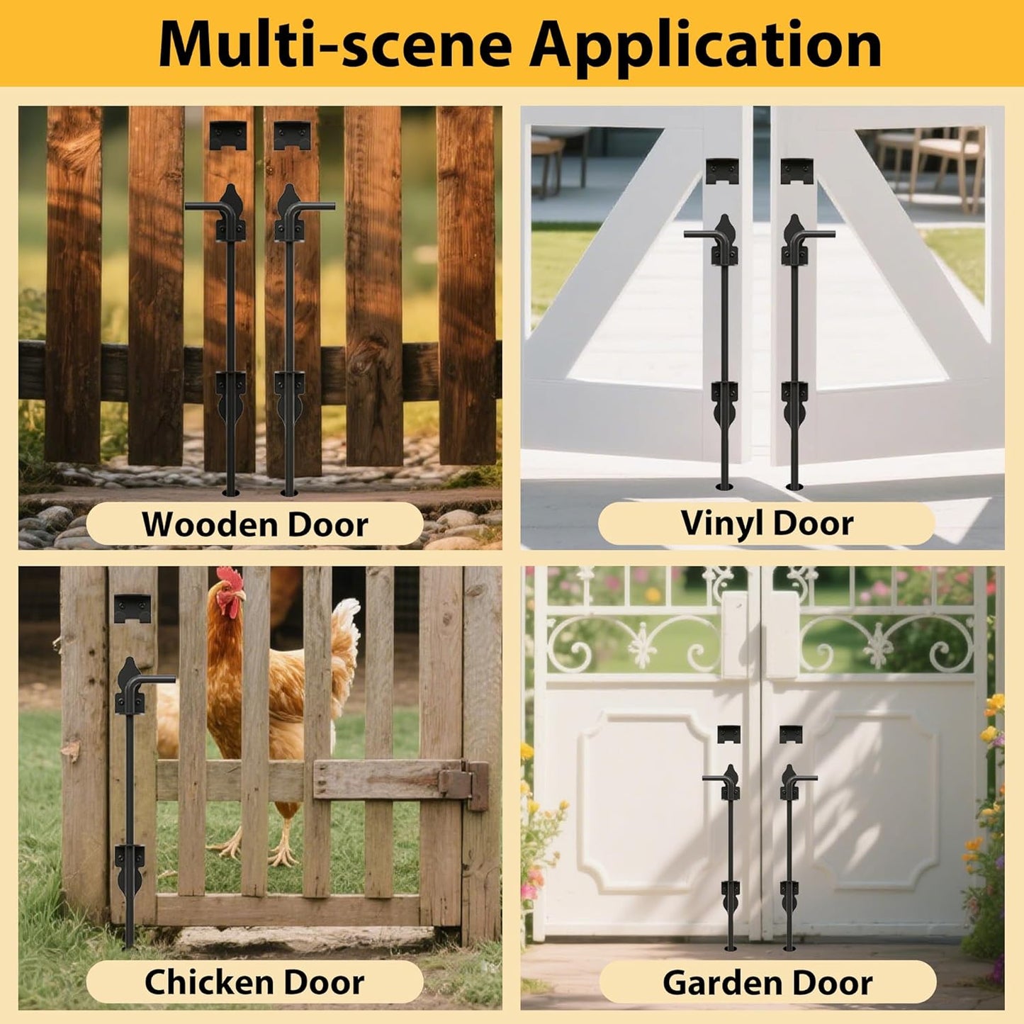 18" Heavy Duty Cane Bolts for Gates with Black Rustproof Powder Upgraded Hardware Gate Drop Rod for Wood PVC Vinyl Fences Gates, Double Doors-1 Pack
