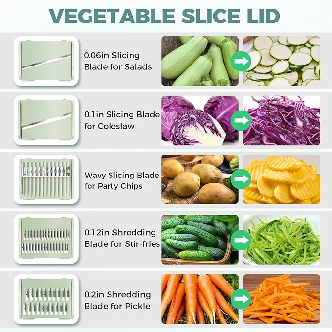 Salad Spinner Large-5.3 Qt Vegetables Fruits Wash Spinner Bowl,Lettuce Spinner Dryer with 5 Blades,Egg Yolk Strainer Slicer Shredder for Kitchen Colander,Pasta and Fries Spinner-Green