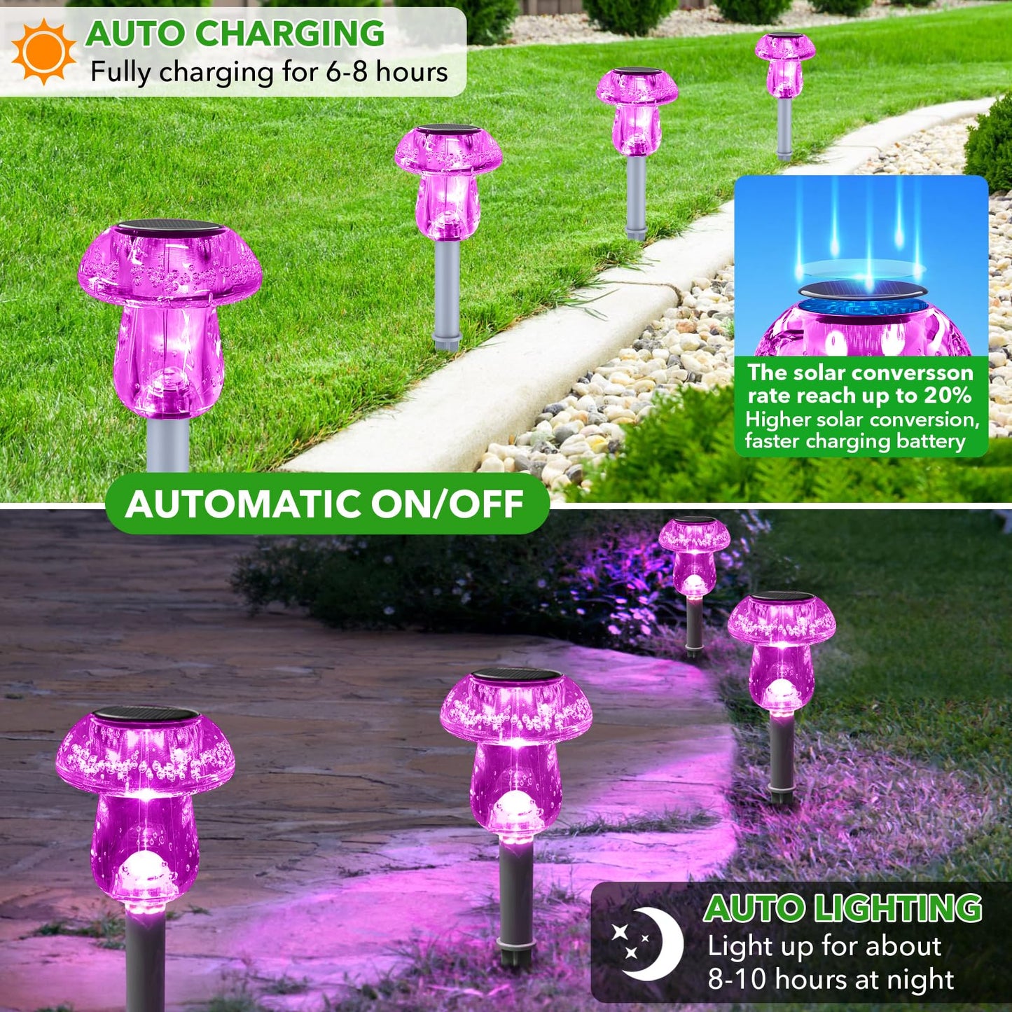 Solar Lights Outdoor  16 Pack Mushroom Lights Outside Waterproof  Solar Powered Led Lighting For Garden  Yard  Landscape  Path  Pathway  Lawn  Walkway  Driveway  Backyard Halloween Decor (Purple)