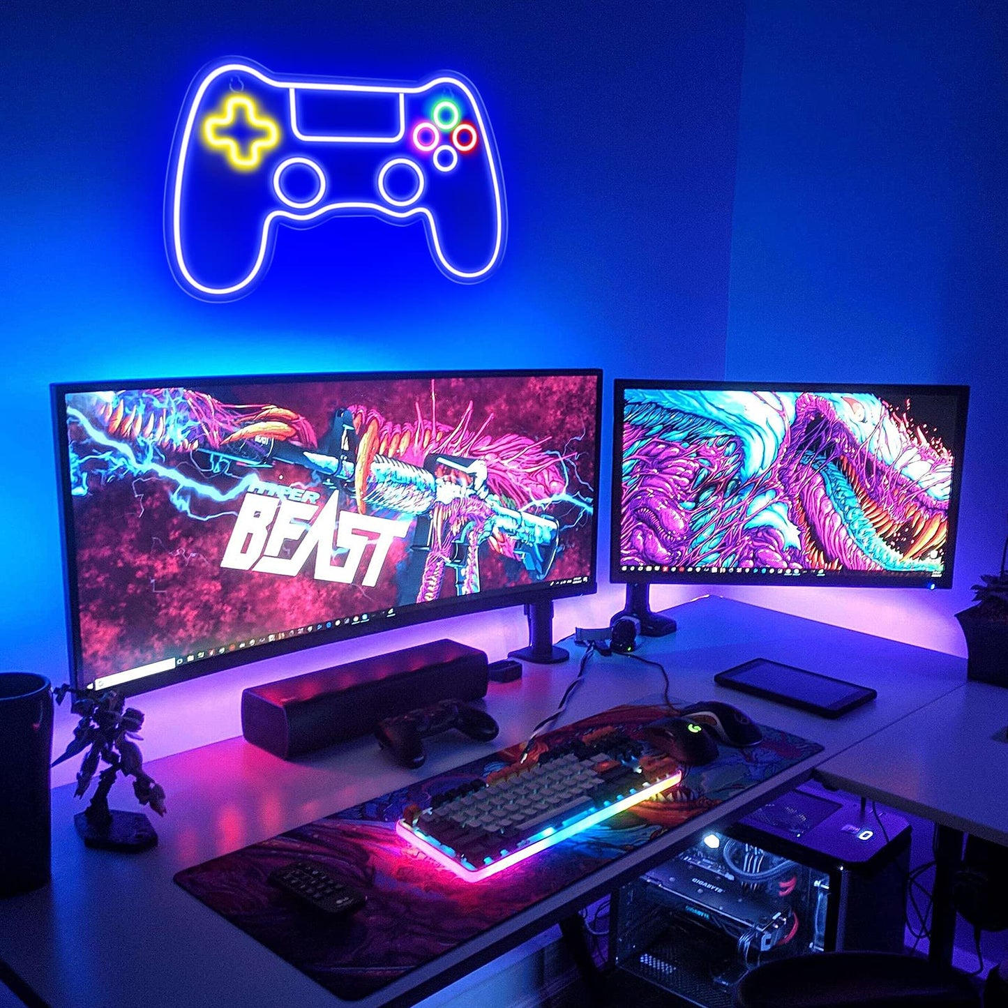 Kavaas Gamer Neon Sign, LED Game Controller Wall Decor, Blue, Model KNS-GMP, Perfect for Teen Boy Room Decor