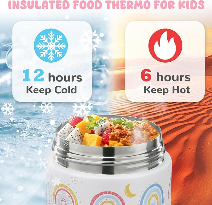 10oz Soup Thermo for Hot Food Kids Insulated Food Jar Container with Spoon Width Mouth Stainless Steel Leak Proof Thermo Lunch Box for School Travel
