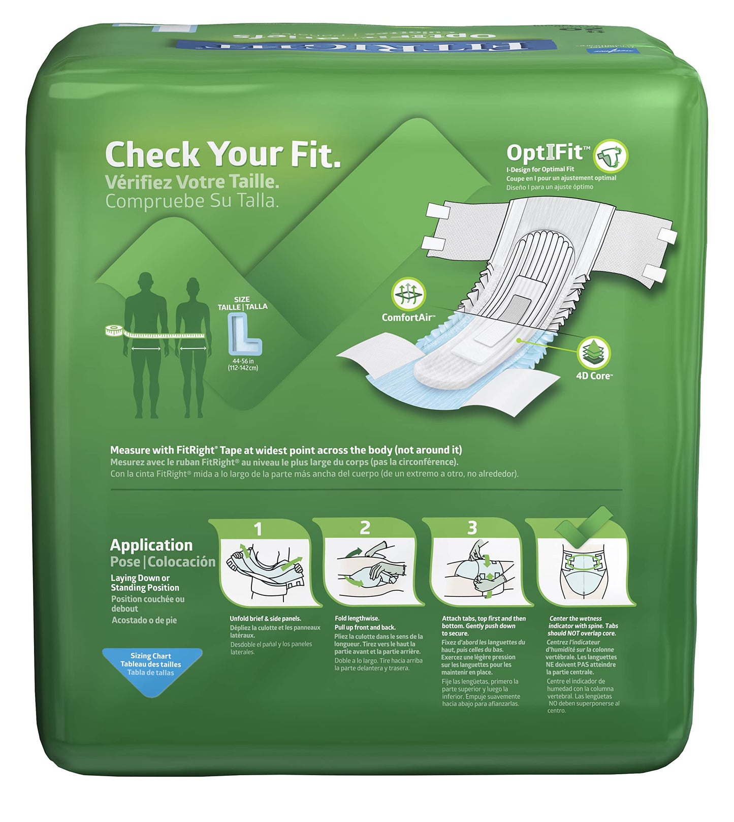 FitRight OptiFit Extra Adult Briefs, Incontinence Diapers with Tabs, Moderate Absorbency, Large, 44 to 56", 20 Count (Pack of 4)