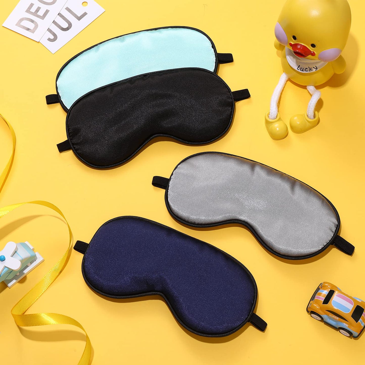 Sintege 4 Pcs Silk Eye Mask for Sleeping Kids Soft Eye Cover with Adjustable Strap Blindfold for Kids Boys Girls Christmas Travel Gift Nap Shade Blocking Light(Black, Gray, Blue, Green)