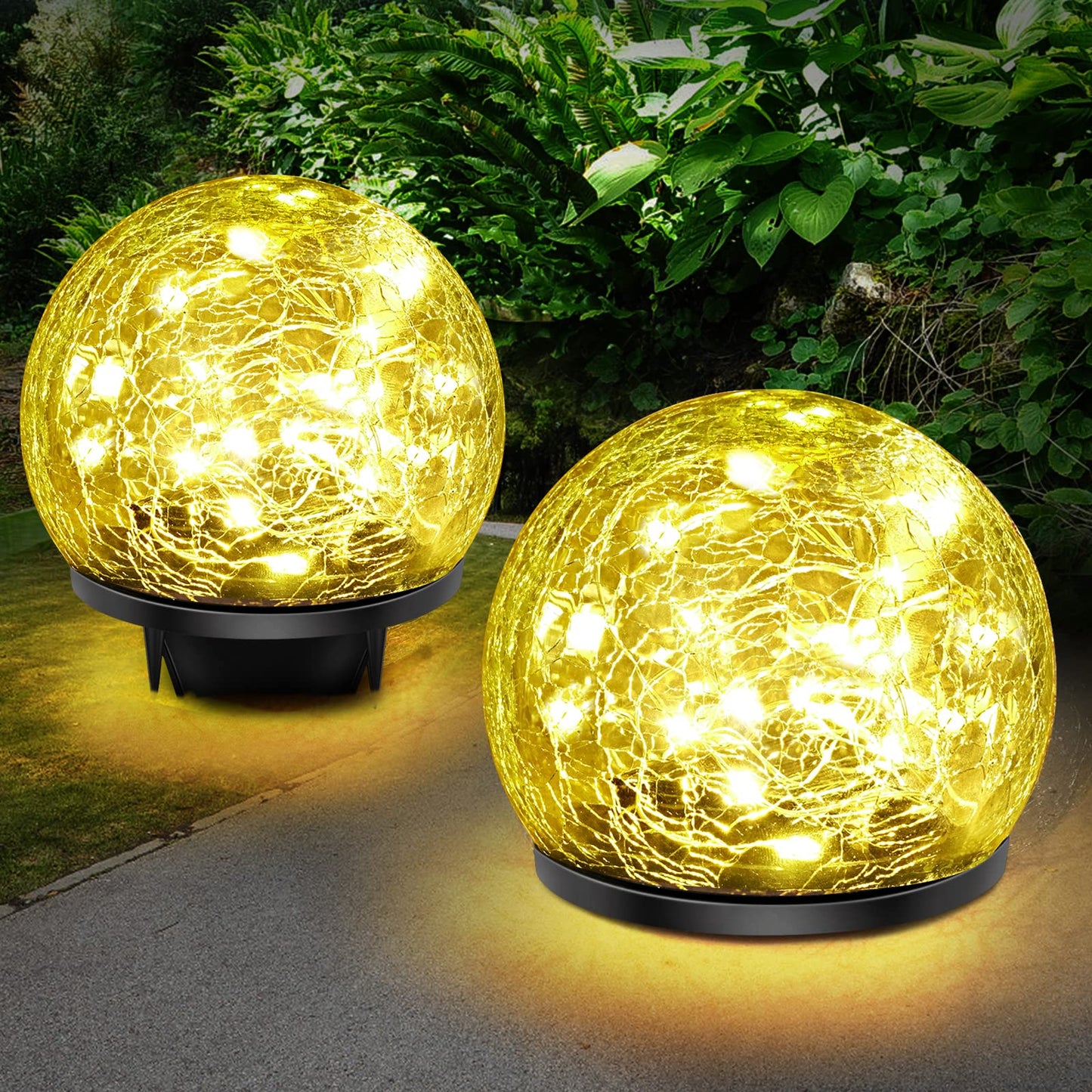 Keevvon Solar Garden Lights, 60 LED  ed Glass, 2 Pack, Waterproof, Warm White, Model LWD-TYN-2020