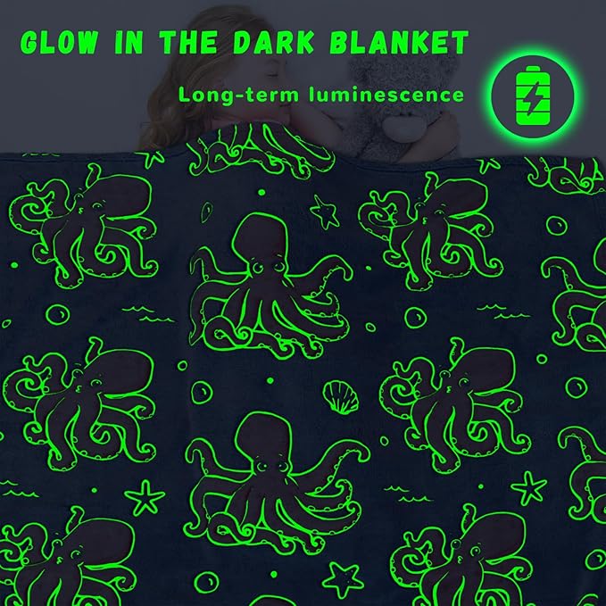 Octopus Blanket Twin Size Glow in The Dark Ocean Blanket Soft Octopus Gifts Toys Decor Blue Fleece Kids Throw for Christmas Birthday